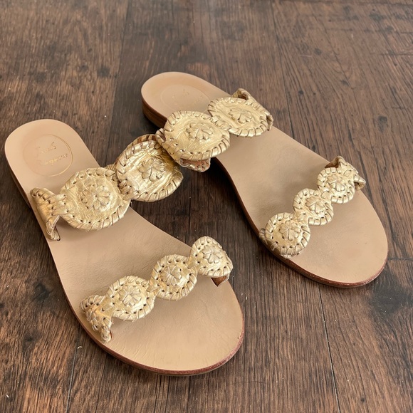 Gold Jack Roger Lauren sandals Sz 8 - Picture 1 of 4